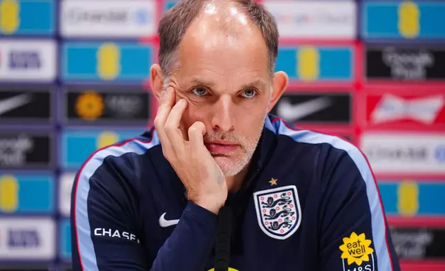 England's manager Thomas Tuchel during a press conference of England's national soccer team in London, England, Monday, March 30, 2026. (Bradley Collyer/PA via AP, Pool)