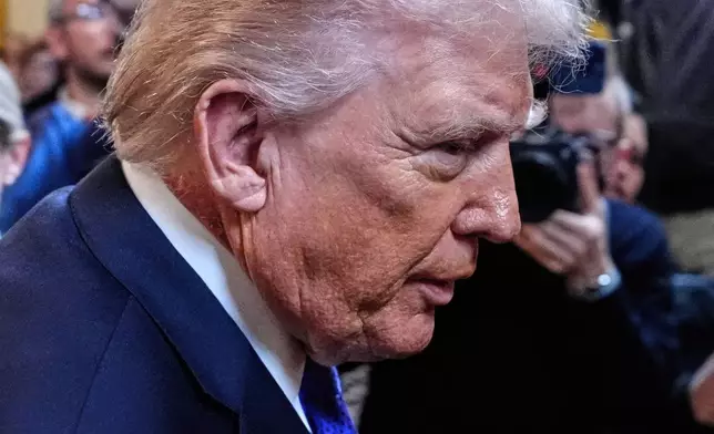 President Donald Trump departs after a Medal of Honor ceremony in the East Room of the White House, Monday, March 2, 2026, in Washington. (AP Photo/Alex Brandon)
