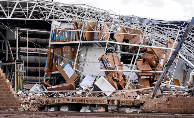 Damage is seen to Menards after a reported tornado in Three Rivers, Mich., on Friday, March 6, 2026. (Devin Anderson-Torrez/MLive via AP)
