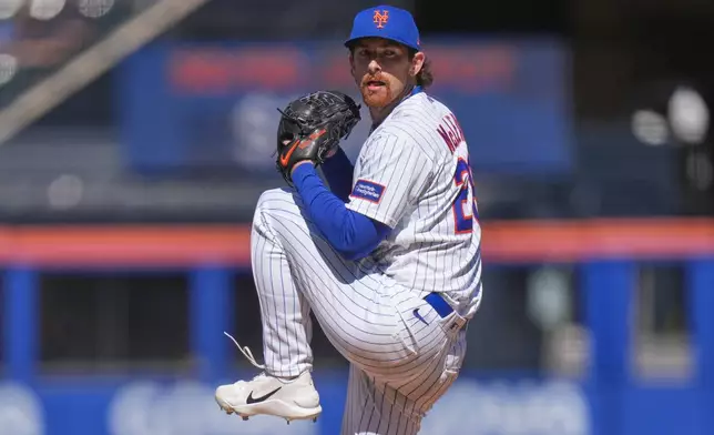 New York Mets pitcher Nolan McLean throws during the third inning of a baseball game against the Pittsburgh Pirates, Sunday, March 29, 2026, in New York. (AP Photo/Seth Wenig)