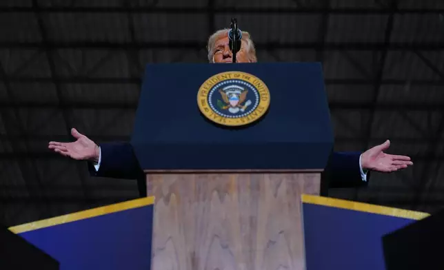 President Donald Trump speaks at Verst Logistics Wednesday, March 11, 2026, in Hebron, Ky. (AP Photo/Julia Demaree Nikhinson)