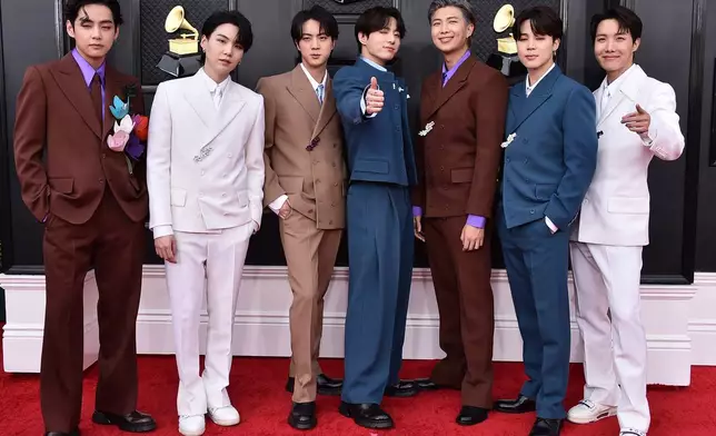 FILE - Korean group BTS appears at the 64th Annual Grammy Awards in Las Vegas on April 3, 2022. (Photo by Jordan Strauss/Invision/AP, File)