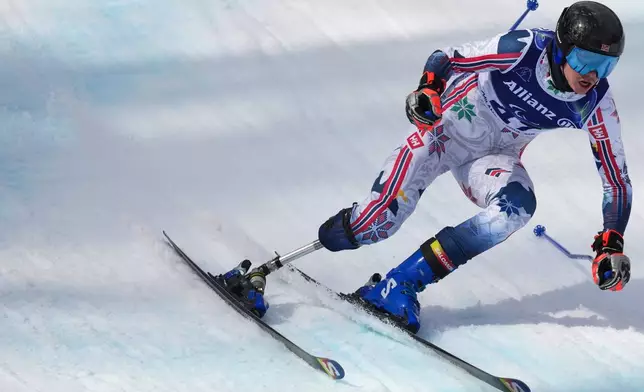 Bernt Marius Roerstad, of Norway, competes in the alpine skiing men's super-G standing final at the 2026 Winter Paralympics, in Cortina d'Ampezzo, Italy, Monday, March 9, 2026. (AP Photo/Evgeniy Maloletka