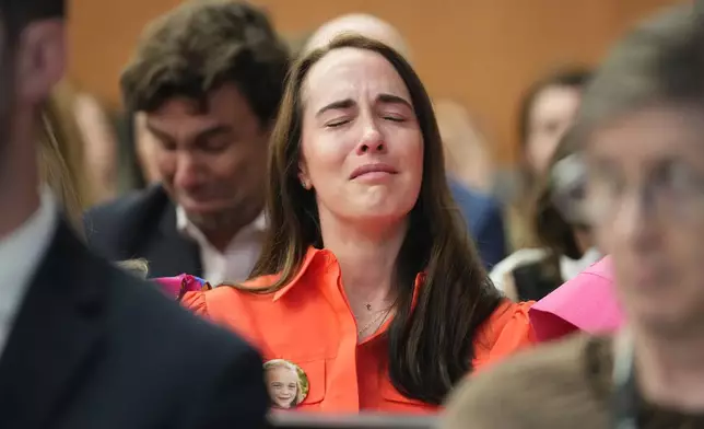 Alli Naylor, mother of Wynne Naylor who died at Camp Mystic, reacts as attorneys argue for a temporary restraining order regarding the camp, at the Travis County Courthouse in Austin, Texas, on Wednesday, March 4, 2026. (Jay Janner/Austin American-Statesman via AP, Pool)