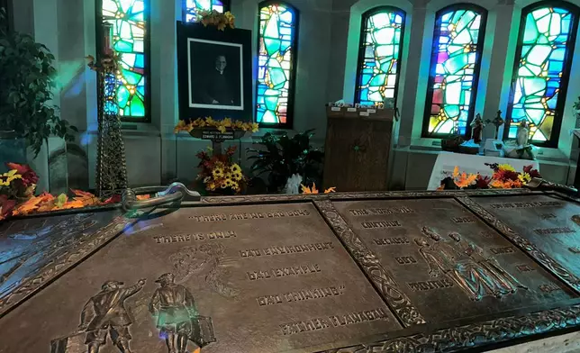 The tomb of the Rev. Edward Flanagan is seen in Dowd Memorial Chapel in Boys Town, Neb., on Sept. 14, 2024. (AP Photo/Peter Smith)