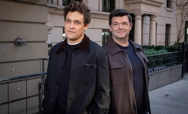 Phil Lord, left, and Chris Miller pose for a portrait to promote "Project Hail Mary" on Tuesday, March 17, 2026, in New York. (Photo by Andy Kropa/Invision/AP)