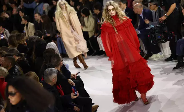 A model wears a creation from the Chloe Fall/Winter 2026-2027 Women's collection presented in Paris, Thursday, March 5, 2026. (AP Photo/Tom Nicholson)