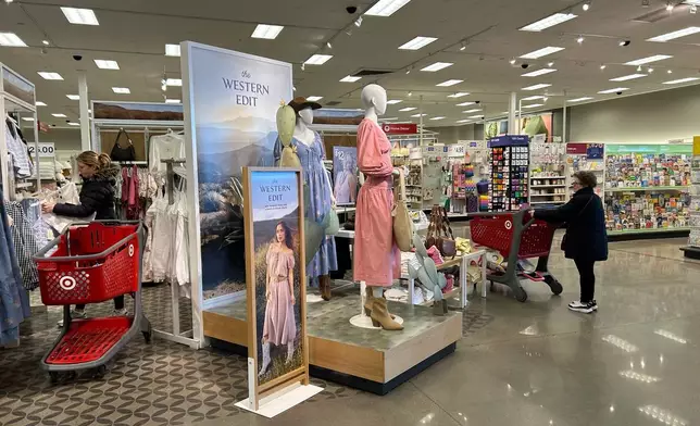 Products sit on display at a Target store, Monday, March 2, 2026, in Edina, Minn. (AP Photo/Anne D'Innocenzio)