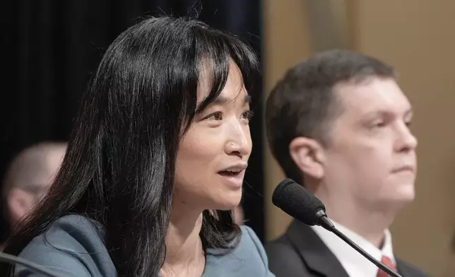 Senior Official Performing the Duties of the Administrator Ha Nguyen McNeill, left, testifies as Nicholas Andersen, acting director of the Cybersecurity and Infrastructure Security Agency, right, listens during a House Committee on Homeland Security hearing on Capitol Hill, Wednesday, March 25, 2026, in Washington. (AP Photo/Mariam Zuhaib)