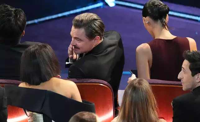 Leonardo DiCaprio appears in the audience during the Oscars on Sunday, March 15, 2026, at the Dolby Theatre in Los Angeles. (AP Photo/Chris Pizzello)