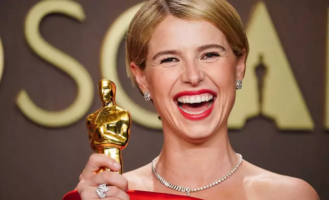 Jessie Buckley, winner of the award for actress in a leading role for "Hamnet," poses in the press room at the Oscars on Sunday, March 15, 2026, at the Dolby Theatre in Los Angeles. (Photo by Jordan Strauss/Invision/AP)