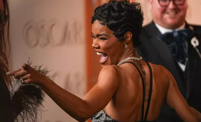 Teyana Taylor arrives at the Oscars on Sunday, March 15, 2026, at the Dolby Theatre in Los Angeles. (AP Photo/Gregory Bull)