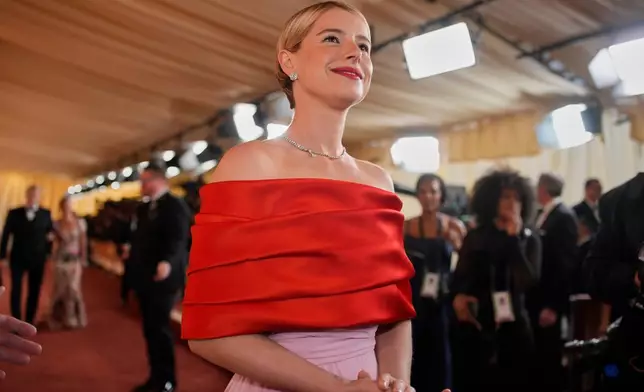 Jessie Buckley arrives at the Oscars on Sunday, March 15, 2026, at the Dolby Theatre in Los Angeles. (AP Photo/John Locher)