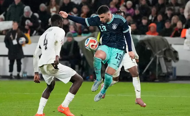 Deniz Undav of Germany controls the ball during an international friendly soccer match between Germany and Ghana in Stuttgart, Germany, Monday, March 30, 2026. (AP Photo/Matthias Schrader)