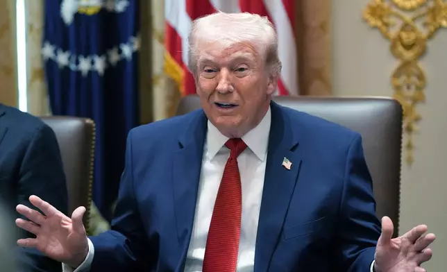 President Donald Trump speaks during a Cabinet meeting at the White House, Thursday, March 26, 2026, in Washington. (AP Photo/Alex Brandon)