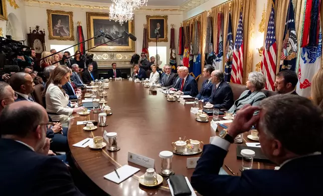 President Donald Trump speaks during a Cabinet meeting at the White House, Thursday, March 26, 2026, in Washington. (AP Photo/Alex Brandon)