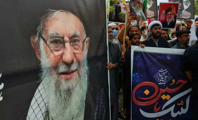 Shiite Muslims take part in a rally to condemn the killing of Iranian Supreme Leader Ayatollah Ali Khamenei and against the Israeli strikes on Iran, in Islamabad, Pakistan, Friday, March 6, 2026. (AP Photo/Anjum Naveed)