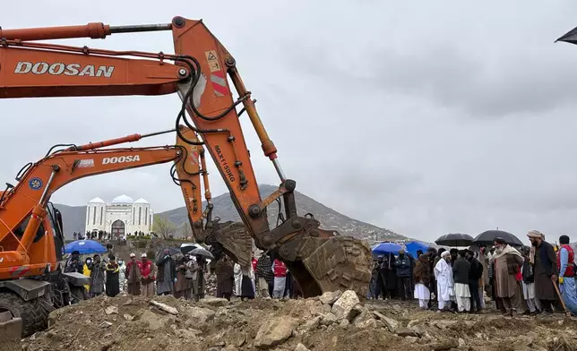Bulldozers dig graves for victims of a Monday airstrike on a drug rehabilitation hospital in Kabul, Afghanistan, Wednesday, March 18, 2026. (AP Photo/Siddiqullah Alizai)