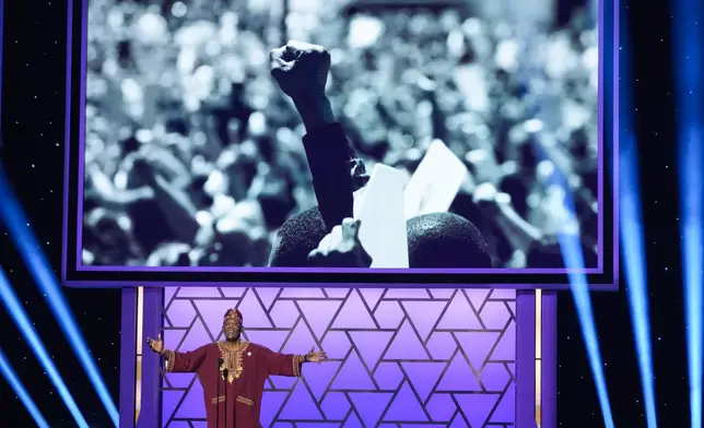 Samuel L. Jackson speaks about Rev. Jesse Jackson during the 57th NAACP Image Awards on Saturday, Feb. 28, 2026, in Pasadena, Calif. (AP Photo/Chris Pizzello)