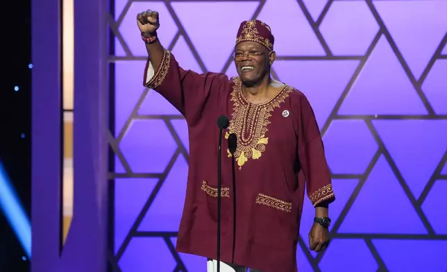 Samuel L. Jackson speaks about Rev. Jesse Jackson during the 57th NAACP Image Awards on Saturday, Feb. 28, 2026, in Pasadena, Calif. (AP Photo/Chris Pizzello)