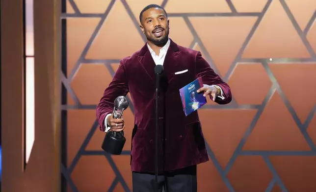 Michael B. Jordan accepts the award for Entertainer of the Year during the 57th NAACP Image Awards on Saturday, Feb. 28, 2026, in Pasadena, Calif. (AP Photo/Chris Pizzello)