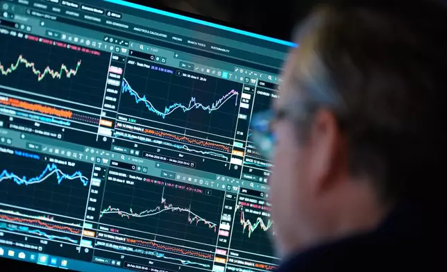 Financial information is displayed on the floor at the New York Stock Exchange in New York, Wednesday, March 4, 2026. (AP Photo/Seth Wenig)