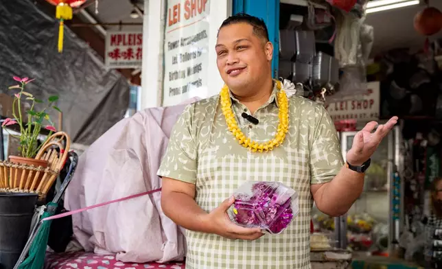 State Rep. Darius Kila, D-Nanakuli, is pictured during an interview at M.P. Lei Shop in Chinatown, Thursday, Feb. 26, 2026, in Honolulu. (AP Photo/Mengshin Lin)