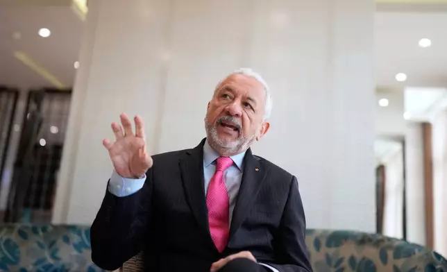 Panama Canal Administrator Ricaurte Vasquez speaks during an interview in Panama City, Thursday, March 12, 2026. (AP Photo/Matias Delacroix)
