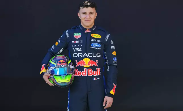Red Bull driver Isack Hadjar of France poses for a portrait photo ahead of the Australian Formula One Grand Prix at Albert Park, in Melbourne, Australia, Thursday, March 5, 2026. (AP Photo/Asanka Brendon Ratnayake)