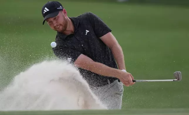 Daniel Berger hits out of a bunker on the second hole during the third round of the Arnold Palmer Invitational at Bay Hill golf tournament Saturday, March 7, 2026, in Orlando, Fla. (AP Photo/Matt Slocum)