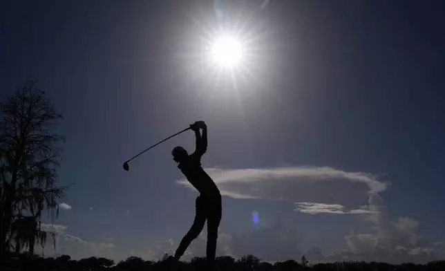 Akshay Bhatia hits on the sixth hole during the third round of the Arnold Palmer Invitational at Bay Hill golf tournament Saturday, March 7, 2026, in Orlando, Fla. (AP Photo/Matt Slocum)