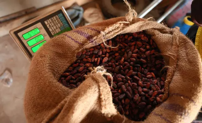 Cocoa beans in a storage facility in Kona, Ghana, Friday, March 6, 2026. (AP Photo/Tsraha Yaw)