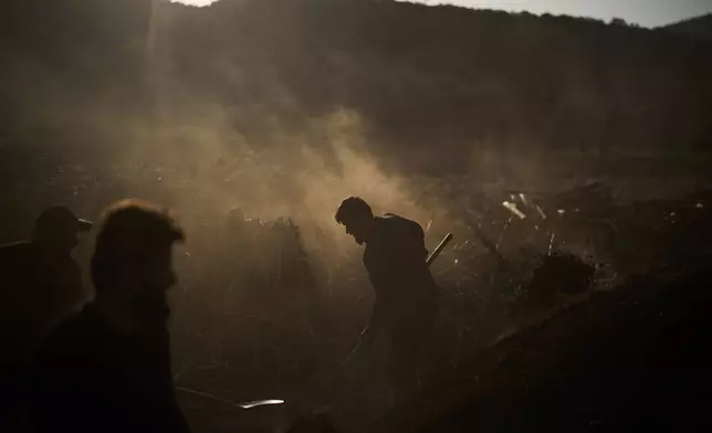 Workers prepare charcoal at a traditional production site in Sarkand, Iraq, Thursday, March 12, 2026. (AP Photo/Leo Correa)