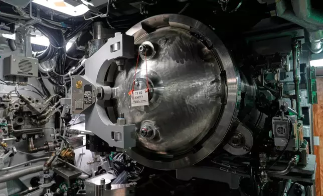 A torpedo chamber is seen on USS Massachusetts, the Navy's newest nuclear-powered attack submarine, Friday, March 27, 2026, in Boston. (AP Photo/Robert F. Bukaty)