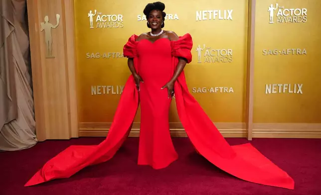 Wunmi Mosaku arrives at the 32nd Annual Actor Awards on Sunday, March 1, 2026, at the Shrine Auditorium and Expo Hall in Los Angeles. (Photo by Jordan Strauss/Invision/AP)