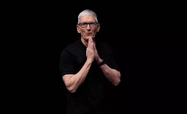 FILE - Apple CEO Tim Cook speaks on stage during an announcement of new products at Apple Park in Cupertino, Calif., Tuesday, Sept. 9, 2025. (AP Photo/Godofredo A. Vásquez, File)
