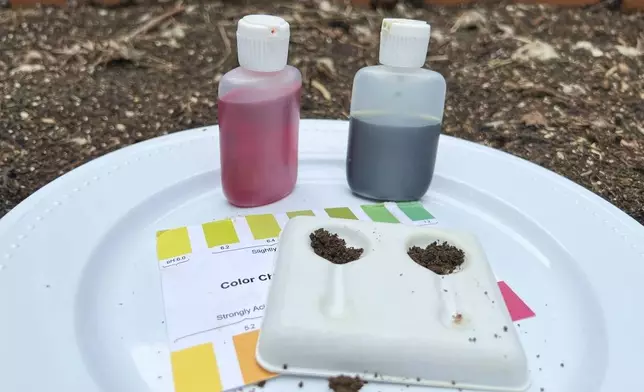 A soil pH test kit is displayed at a home on Long Island, N.Y., on April 27, 2023. (Jessica Damiano via AP)