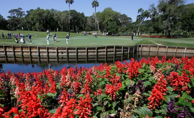 FILE -Players work on their putting on the 13th green during a practice round for The Players championship golf tournament at TPC Sawgrass in Ponte Vedra Beach, Fla., May 7, 2014. (AP Photo/John Raoux, File)