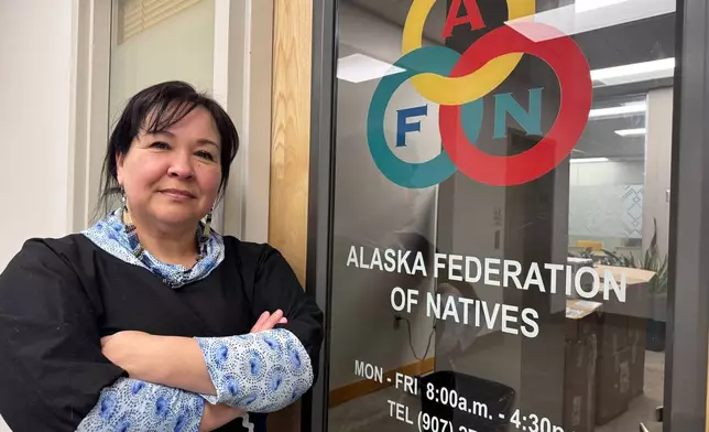 Michelle Sparck, director of Get Out the Native Vote, poses for a photo outside the headquarters of the Alaska Federation of Natives in Anchorage, Alaska, Monday, March 16, 2026. (AP Photo/Mark Thiessen)