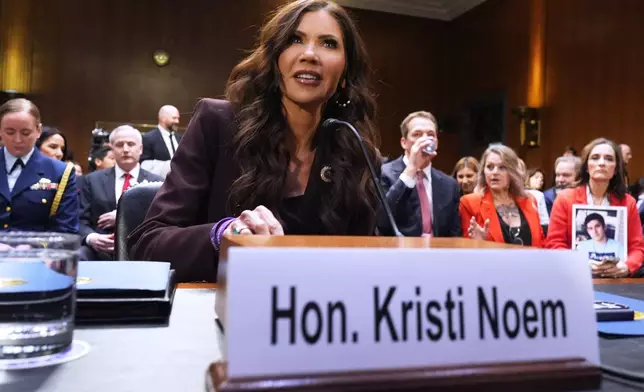 Homeland Security Secretary Kristi Noem appears for an oversight hearing before the Senate Judiciary Committee, at the Capitol in Washington, Tuesday, March 3, 2026. (AP Photo/J. Scott Applewhite)