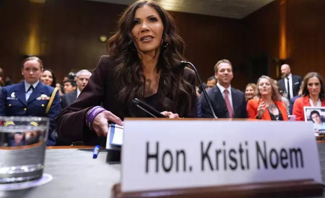 Homeland Security Secretary Kristi Noem appears for an oversight hearing before the Senate Judiciary Committee, at the Capitol in Washington, Tuesday, March 3, 2026. (AP Photo/J. Scott Applewhite)