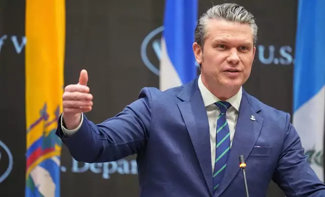 Defense Secretary Pete Hegseth speaks at the inaugural Americas Counter Cartel Conference at U.S. Southern Command in Doral, Fla., Thursday, March 5, 2026. (AP Photo/Rebecca Blackwell)