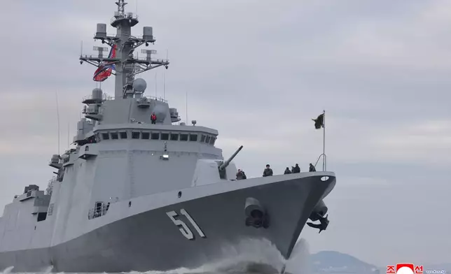In this photo provided by the North Korean government, its leader Kim Jong Un inspects new destroyer, Choe Hyon ahead of its commissioning Tuesday, March 3, 2026. Independent journalists were not given access to cover the event depicted in this image distributed by the North Korean government. The content of this image is as provided and cannot be independently verified. Korean language watermark on image as provided by source reads: "KCNA" which is the abbreviation for Korean Central News Agency. (Korean Central News Agency/Korea News Service via AP)