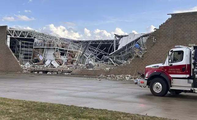 Damage is seen at the Menard's store after a severe storm in Three Rivers, Mich., Friday, March 6, 2026. (Devin Anderson-Torrez/Jackson Citizen Patriot via AP)