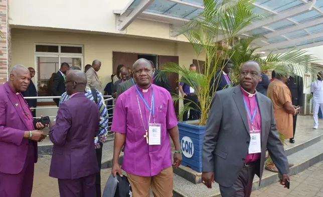 Leaders of numerous Anglican churches leave after attending a religious service on the sidelines of their meeting of the Anglican Communion in Abuja, Nigeria, Wednesday, March 4, 2026. (AP Photo/Olamikan Gbemiga)