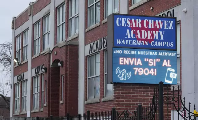 Cesar Chavez Academy is seen in Detroit, Wednesday, March 18, 2026. (AP Photo/Paul Sancya)