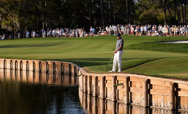 Ludvig Aberg of Sweden looks on on the 16th hole during the third round of The Players Championship golf tournament Saturday, March 14, 2026, in Ponte Vedra Beach, Fla. (AP Photo/Gerald Herbert)