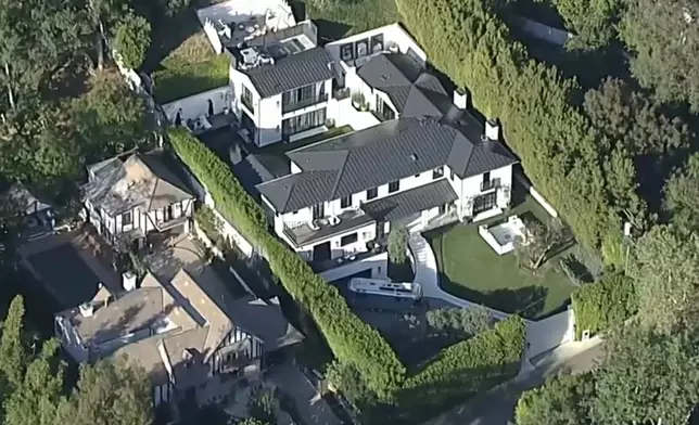 This image taken from video provided by ABC7 Los Angeles on Monday, March 9, 2026 shows an aerial shot of singer Rihanna's home in Los Angeles. (ABC7 Los Angeles via AP)