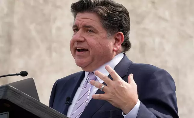 Illinois Gov. Governor JB Pritzker speaks ahead of the 61st Bloody Sunday Anniversary march, Sunday, March 8, 2026, in Selma, Ala. (AP Photo/Mike Stewart)