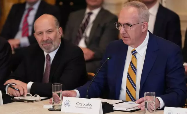 Commissioner of the Southeastern Conference Greg Sankey speaks during a roundtable discussion on college sports in the East Room of the White House, Friday, March 6, 2026, in Washington. (AP Photo/Julia Demaree Nikhinson)